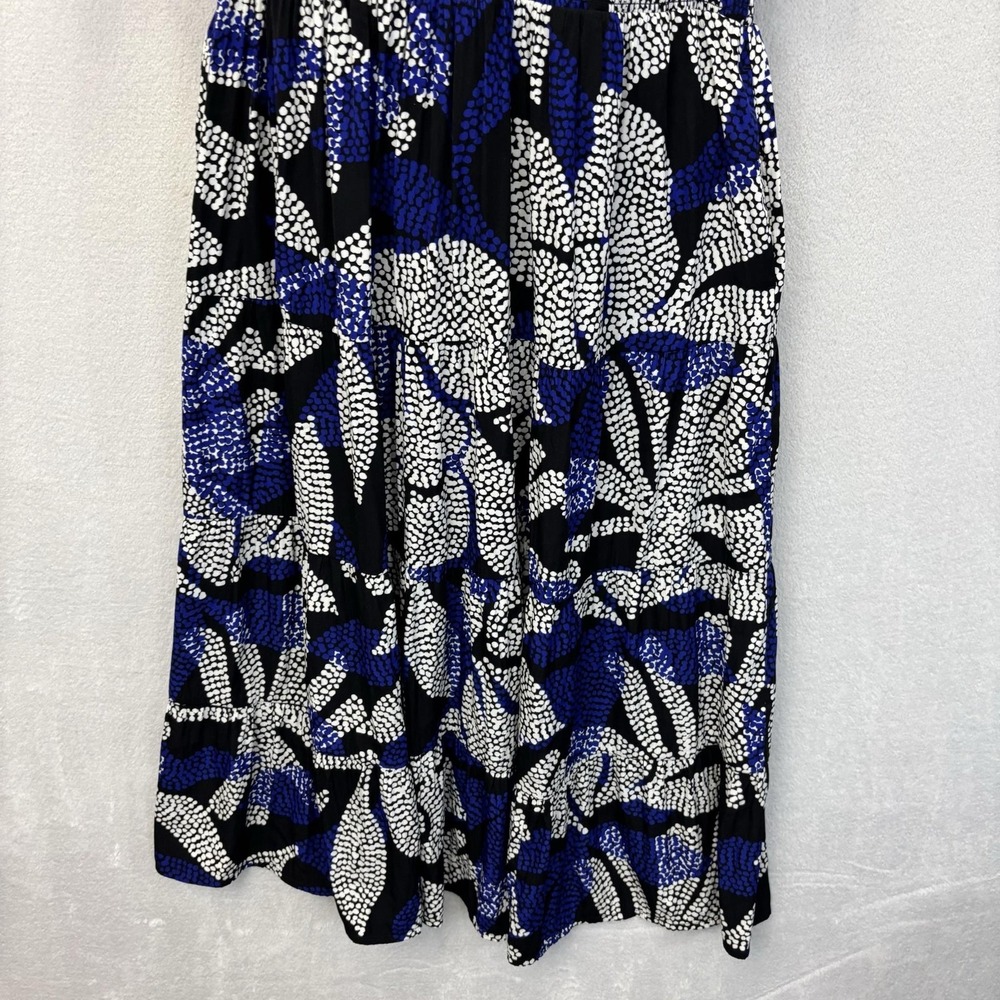 Chico's 3 Flutter Sleeve Maxi Fit Flare Dress Womens 16 Black Blue Floral Lined - Picture 5 of 15